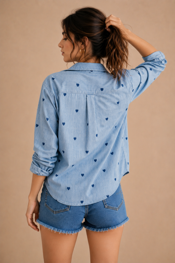 Blue Heart Chambray Shirt Back Blue Heart Chambray Shirt Front