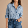 Blue Heart Chambray Shirt Front Blue Heart Chambray Shirt Front