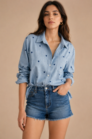 Blue Heart Chambray Shirt Front