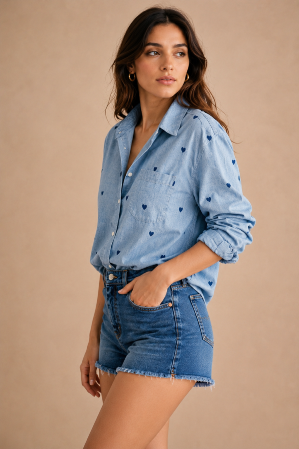 Blue Heart Chambray Shirt Side Blue Heart Chambray Shirt Front