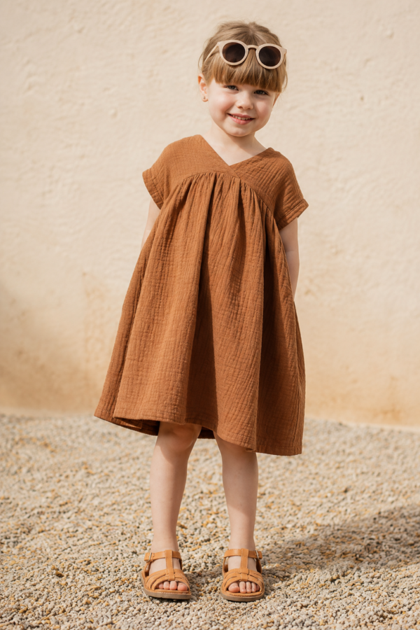 Cinnamon Gauze Tiered Dress