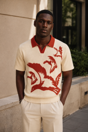 Cream Crimson Bird Polo (1) Cream Crimson Bird Polo