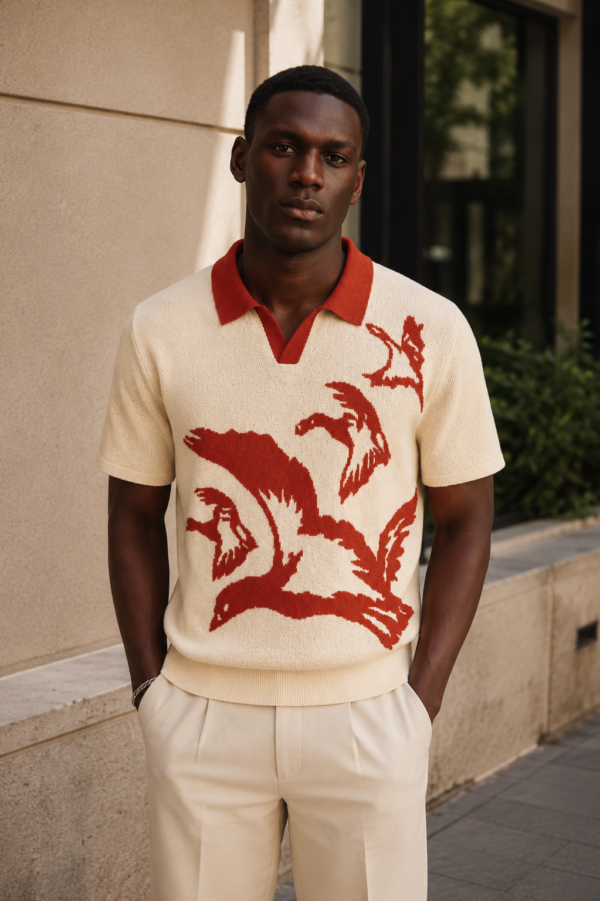 Cream Crimson Bird Polo (1) Cream Crimson Bird Polo