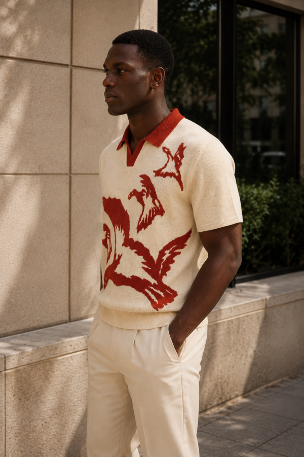 Cream Crimson Bird Polo (3) Cream Crimson Bird Polo