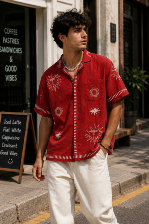 Crimson Sunburst Embroidered Shirt (1) Crimson Sunburst Embroidered Shirt