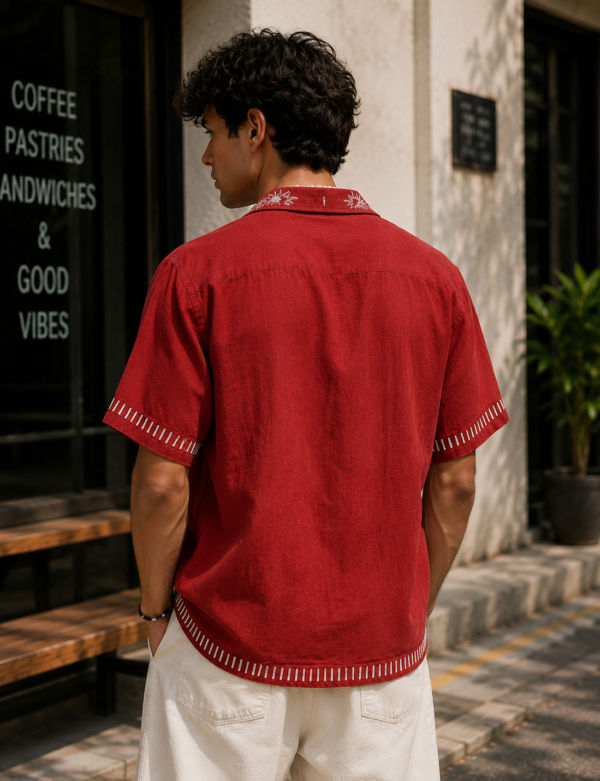 Crimson Sunburst Embroidered Shirt (2) Crimson Sunburst Embroidered Shirt