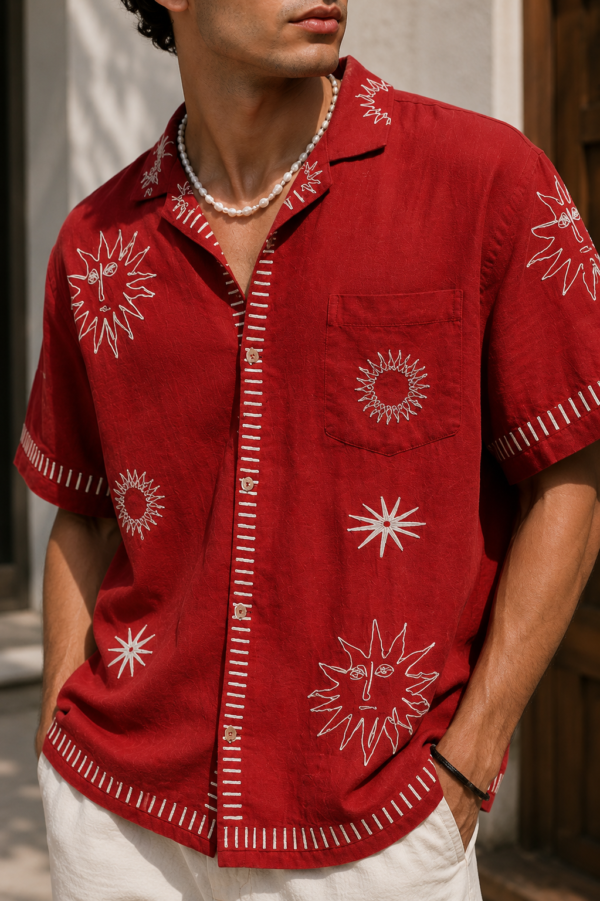 Crimson Sunburst Embroidered Shirt (3) Crimson Sunburst Embroidered Shirt