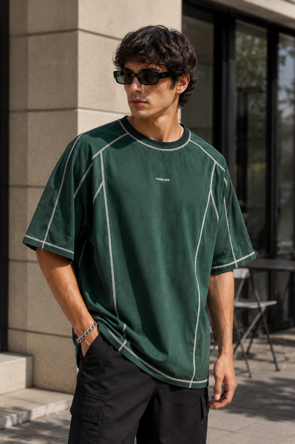Deep Green Panel Stitch Tee