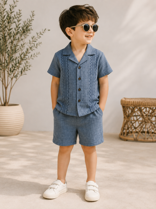 Denim Blue Embroidered Co-Ord (1) Denim Blue Embroidered Set