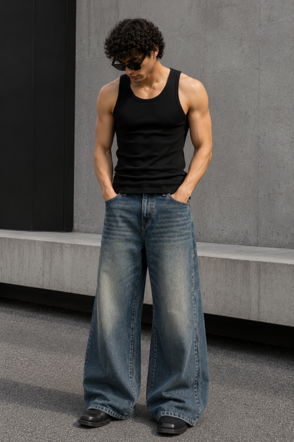 Faded Blue Baggy Jeans (3) Faded Indigo Wide-Leg Jeans