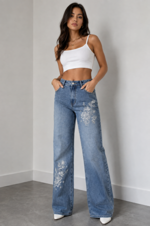 Floral Stitch Denim