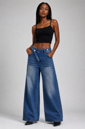 Indigo Asymmetry Wide-Leg Jeans