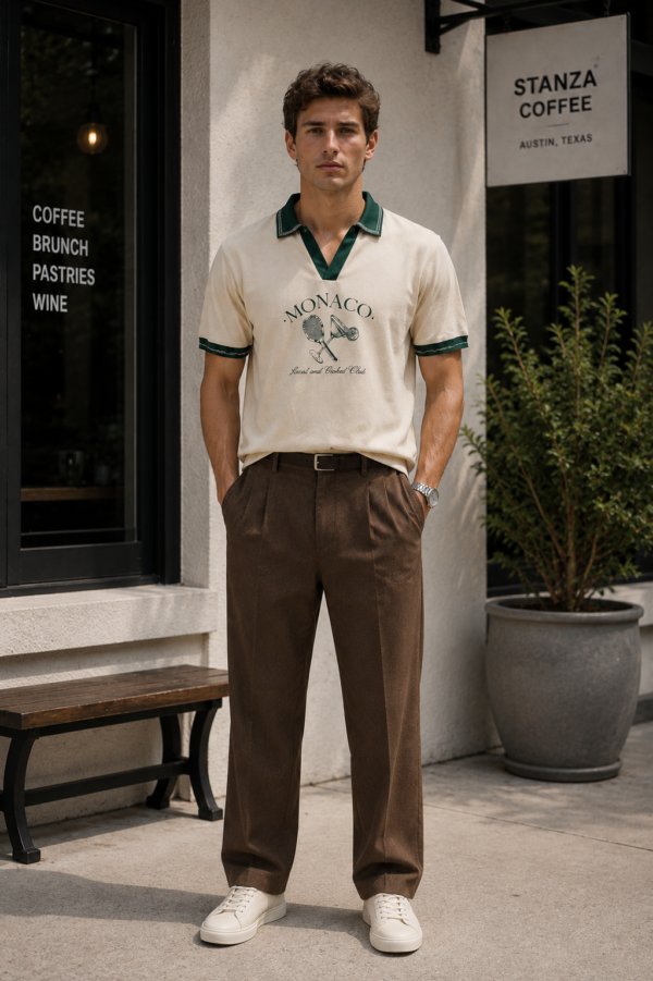 Ivory Green-Trim Polo