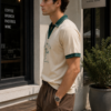 Ivory Green-Trim Polo