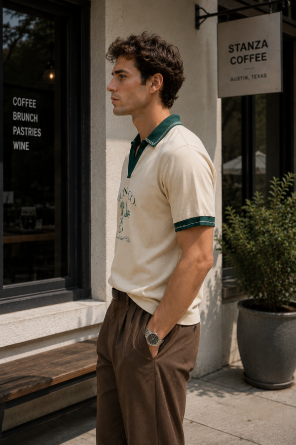 Ivory Green-Trim Polo