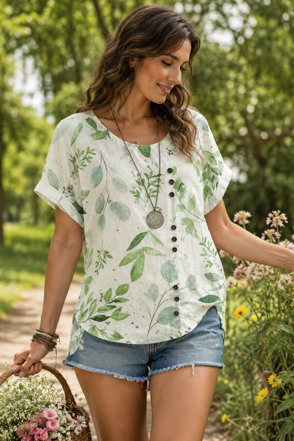 Meadow Leaf Print Shirt Front Meadow Leaf Print Top