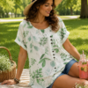 Meadow Leaf Print Shirt seating Meadow Leaf Print Top
