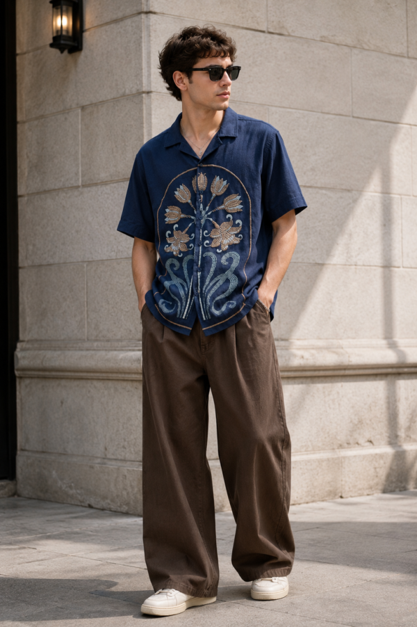 Navy Botanical Embroidered Shirt Navy Botanical Embroidered Shirt
