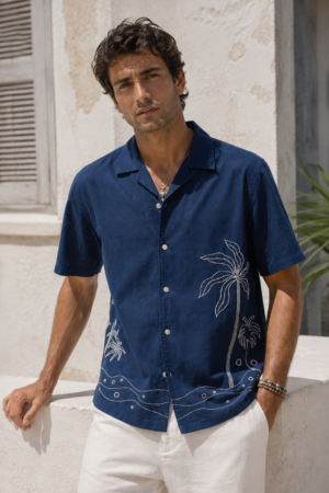 Navy Coastal Palm Shirt (2) Navy Coastal Palm Shirt