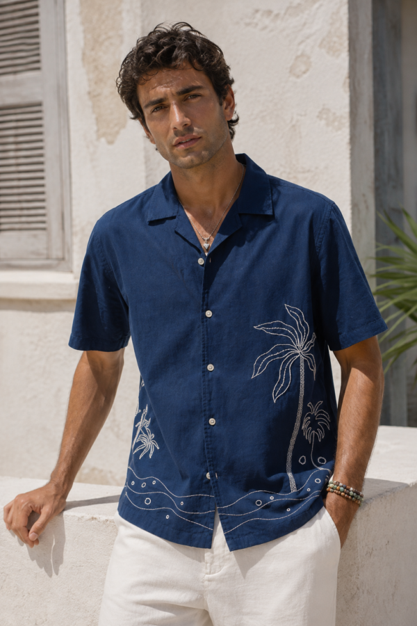 Navy Coastal Palm Shirt (2) Navy Coastal Palm Shirt