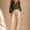 Olive Meadow Embroidered Blouse Olive Meadow Embroidered Top