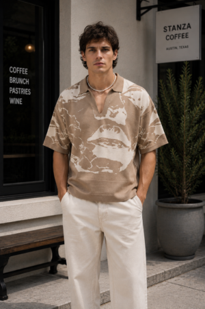 Sandstone Abstract Knit Polo (1) Sandstone Abstract Knit Polo