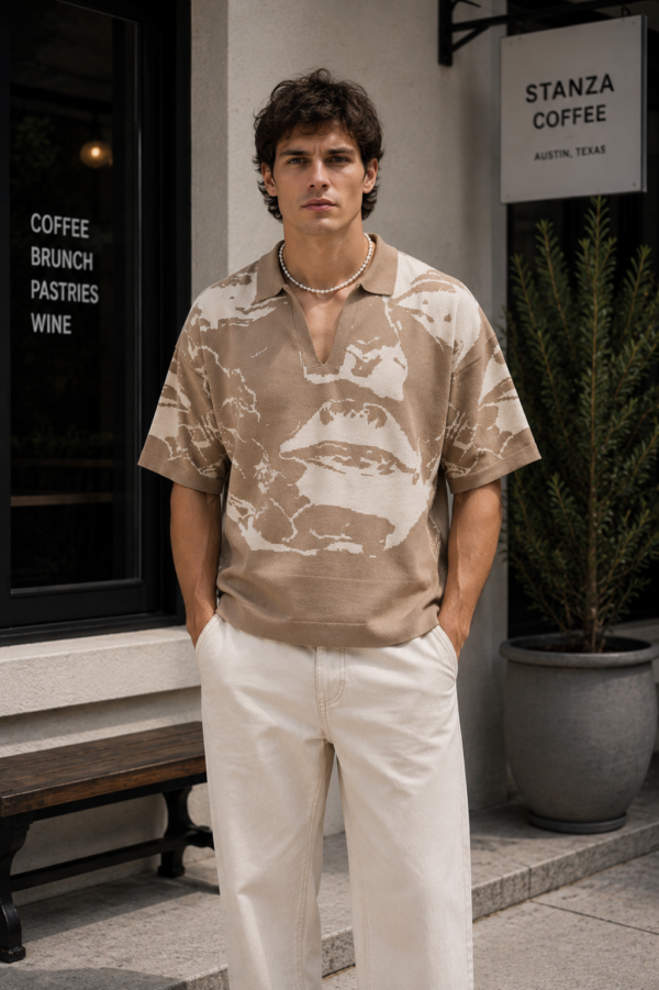 Sandstone Abstract Knit Polo (1) Sandstone Abstract Knit Polo