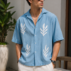 Sky Blue Leaf Print Resort Shirt