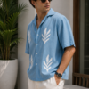 Sky Blue Leaf Print Resort Shirt