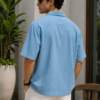 Sky Blue Leaf Print Resort Shirt