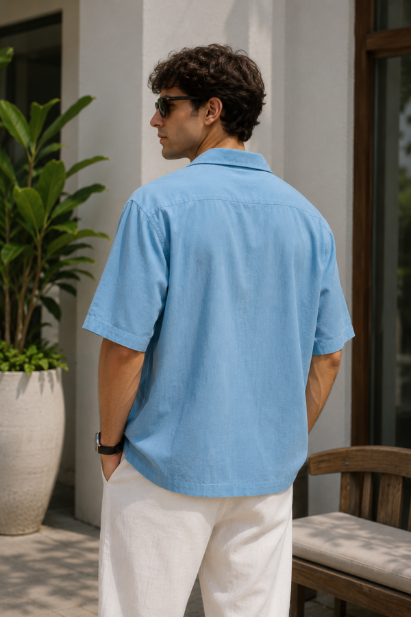 Sky Blue Leaf Print Resort Shirt