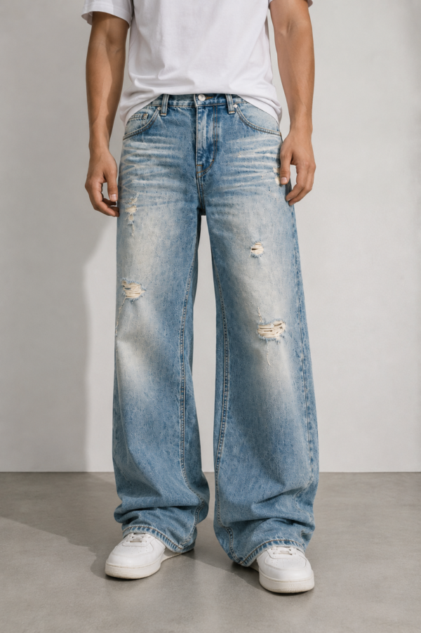 Vintage Ice Blue Distressed Wide-Leg Jeans (2) Vintage Ice Blue Distressed Wide-Leg Jeans