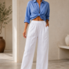 White Linen Women Pant Front White Linen Women Pant